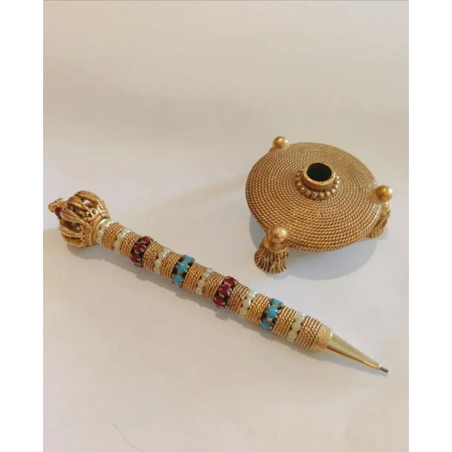 For your consideration. . . An extremely rare vintage FLORENZA bejeweled gold-plated mechanical pencil with tasseled...