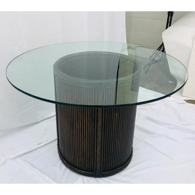 Wood Vintage Glass & Pencil Reed Rattan Base Table For Sale - Image 7 of 11