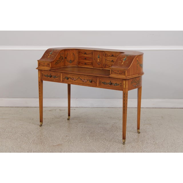 Traditional Vintage Edwardian Satinwood Painted Carlton House Desk For Sale - Image 3 of 18