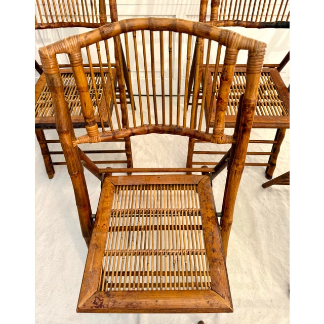 1960's Set of 6 Tortoiseshell Finish Bamboo Folding Chairs For Sale In Los Angeles - Image 6 of 10