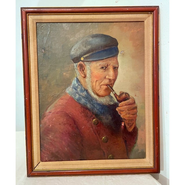 Antique 1920's Elder Man Expressionism Smoking Pipe Oil Painting Portrait Art For Sale In New York - Image 6 of 11