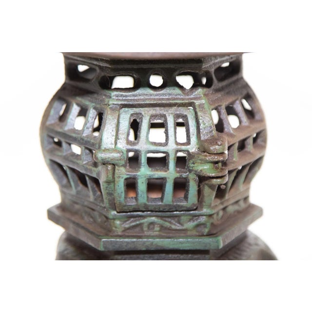 Brown Japanese Iron Pagoda Garden Candle Lantern 1940's For Sale - Image 8 of 13