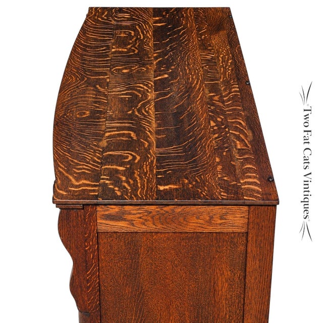 Antique Buffet | American Empire Server | Tiger Oak Sideboard With Carved Lion Paw Feet | Ogee Scroll Drawer | C1890-1915 | 54" Wide For Sale - Image 15 of 18