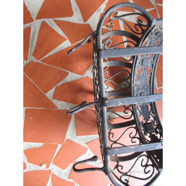 Metal Antique Ornate Metal Victorian Art Nouveau Wall Double Planter & Bottom Hooks For Sale - Image 7 of 7