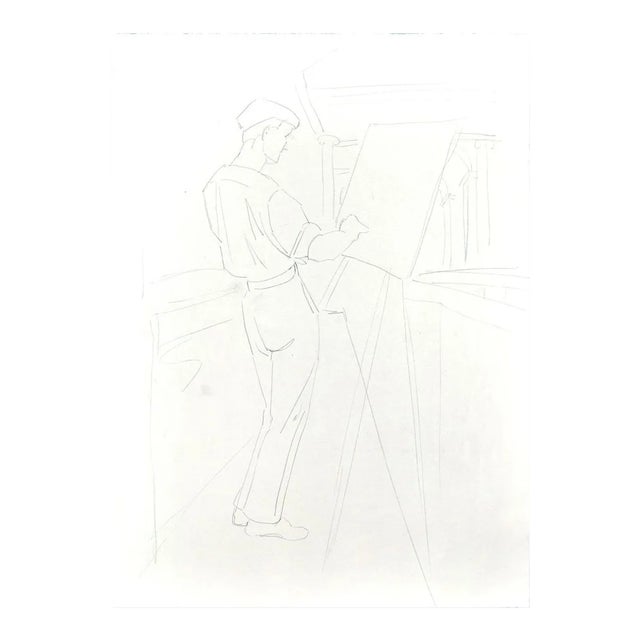 Painter - Original Pencil Drawing by 20th Century French Artist Mid 20th Century For Sale