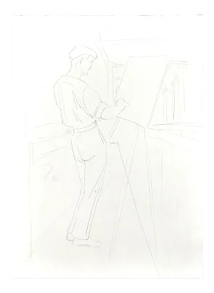 Painter - Original Pencil Drawing by 20th Century French Artist Mid 20th Century
