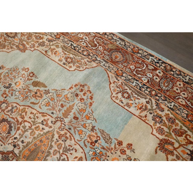 Stunning Turquoise Antique Persian Tabriz Rug - 8'10" x 11'8" For Sale - Image 4 of 16