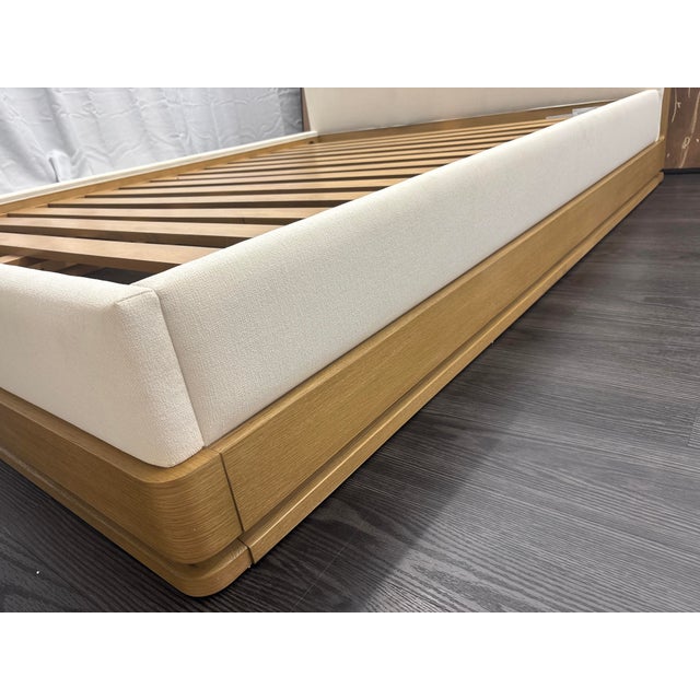 Rh Restoration Hardware Ligné Fabric Panel Bed Queen | Light Brushed Oak | Natural Performance Linen Weave For Sale - Image 17 of 18
