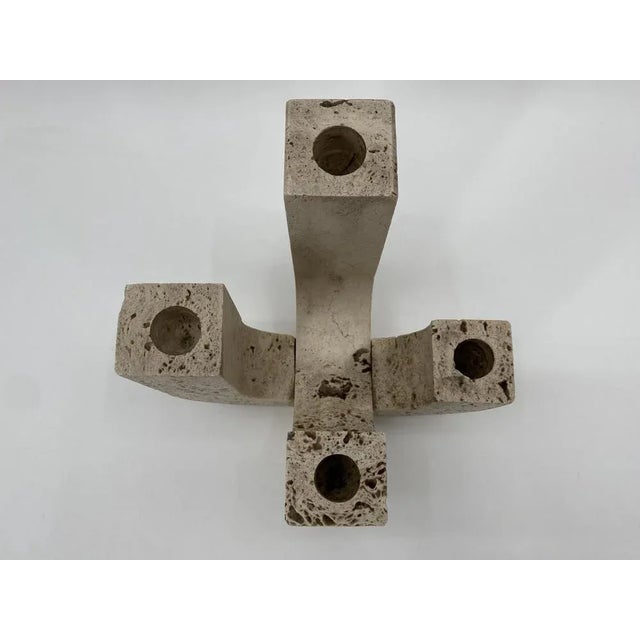 Light Yellow Brutalist Candleholder in Travertine by Fratelli Mannelli, 1970s For Sale - Image 8 of 10