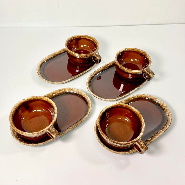 1980s Vintage Brutalist Boho Chic Arts & Crafts Lava Drip Ironstone Luncheon Sets - 8 Pieces For Sale - Image 9 of 15
