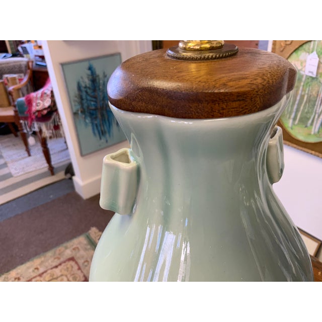Reed & Barton 20th Century Reed and Barton Celedon Ceramic Lamp For Sale - Image 4 of 12