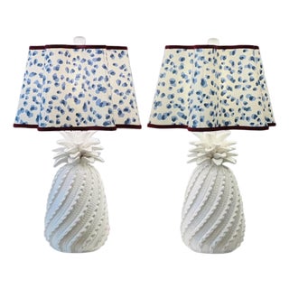 Tall Palm Beach Style Pineapple Lamps Scalloped Shades - a Pair For Sale