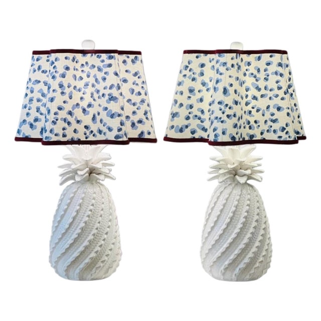 Tall Palm Beach Style Pineapple Lamps Scalloped Shades - a Pair For Sale