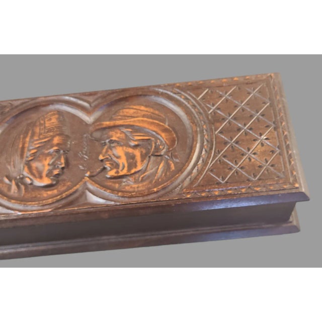 Wood Early 20th Century Antique Hand Carved Figural Wood Glove Box Folk Art Primitive Signed For Sale - Image 7 of 10