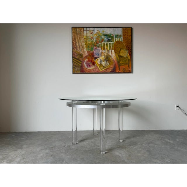 Postmodern 1980's Postmodern Pace - Style Lucite & Stainless Steel Round Dining Table W/ Beveled Glass Top For Sale - Image 3 of 12