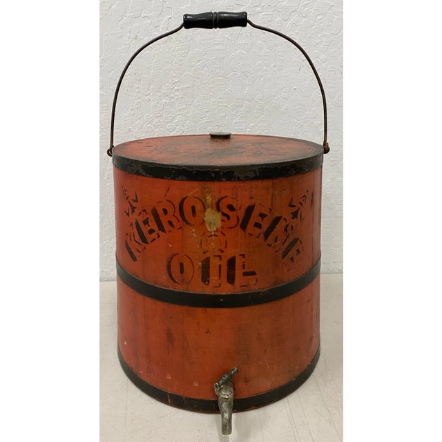 Early 20th C. Red Stenciled Kerosene Oil Can for Plant Stand or Side Table For Sale In San Francisco - Image 6 of 6