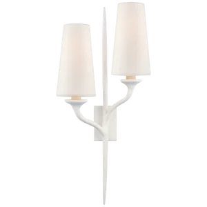 Julie Neill for Visual Comfort Signature Iberia Double Right Sconce in Plaster White with Linen Shades