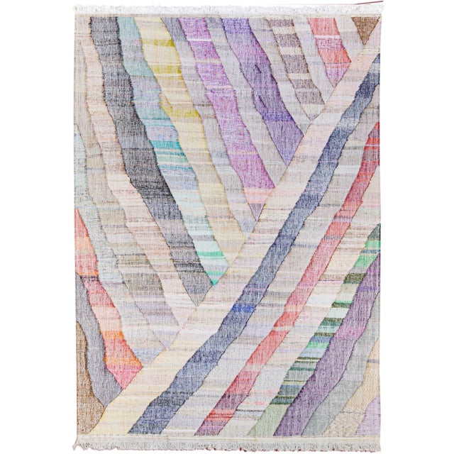 Vintage Turkish Kilim Flatweave Geometric Multicolor Wool Rug For Sale - Image 11 of 11