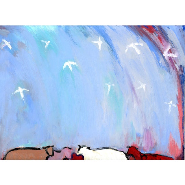 Wood Birds, Sheep and Angels, Modern Impressionist Pastoral Landscape Oil Painting, Signed For Sale - Image 7 of 11