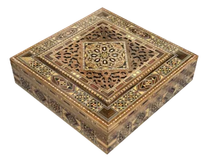 1990s Vintage Middle Eastern Marquetry Wood Jewelry Box