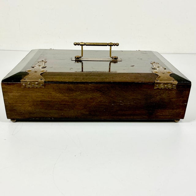 Antique Chinese Boho Chic Chinoiserie Mahjong Game Set, Walnut & Brass Box For Sale - Image 13 of 15