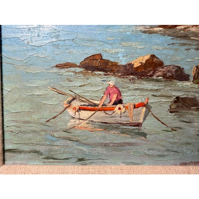 Vintage French Andre Galzenati Impressionism Seascape Nautical Oil Painting Art For Sale - Image 10 of 13