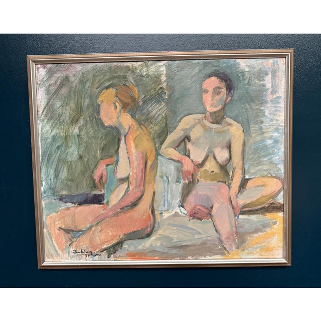 European Artist, Two Models, 1971, Oil on Canvas For Sale - Image 6 of 15