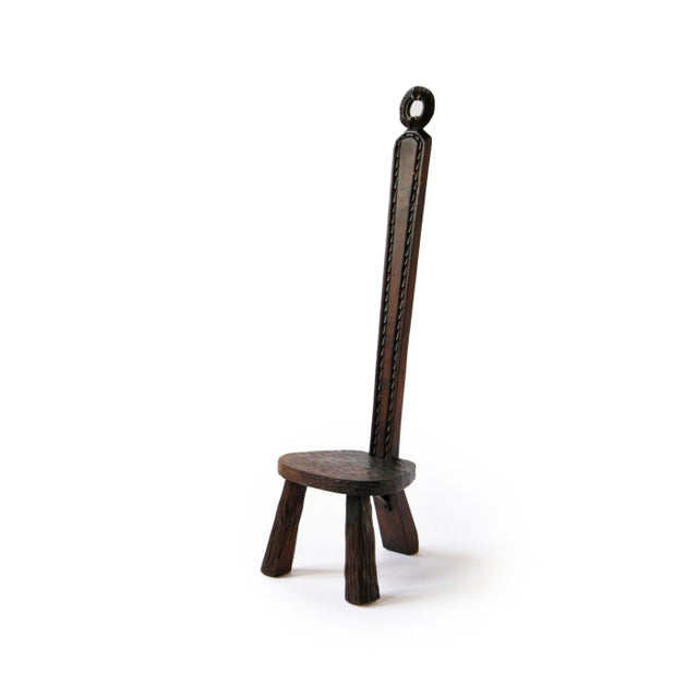 French Brutalist Side Chair in Carved Oak, 1960s For Sale - Image 9 of 9