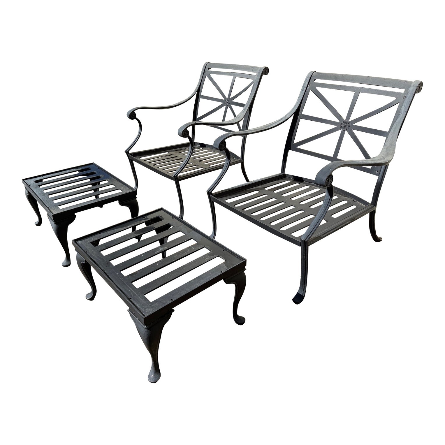 Smith & Hawken Cast Iron Outdoor Lounge Chairs and Stools, 4 Pieces