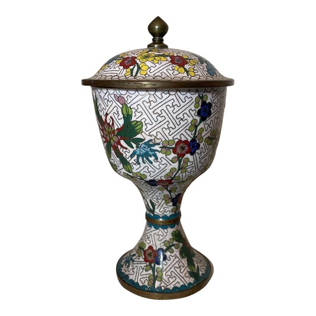 High Quality Antique Handmade Chinese Enamel Bronze Cloisonné Lidded Urn Jar For Sale