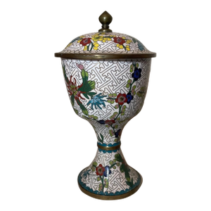 High Quality Antique Handmade Chinese Enamel Bronze Cloisonné Lidded Urn Jar
