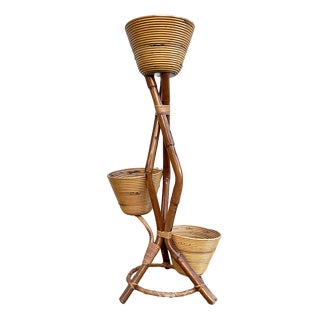 Bamboo and Rattan Plant Pot, Italy, 1950s For Sale