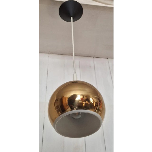 Vintage Ceiling Lamp with Spherical Gold-Colored Metal Shade and White Reflector, 1970s For Sale - Image 6 of 7