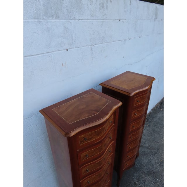 Wood French Inlay Tall Narrow Lingerie Jewelry Chests a Pair 6317 For Sale - Image 7 of 18