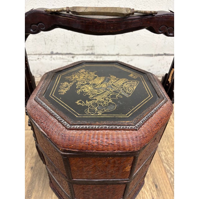Vintage Chinese Tiered Wicker Wedding Basket Betrothal Basket For Sale - Image 4 of 13