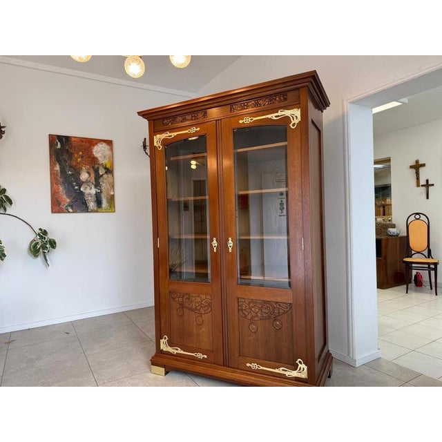 Brown Antique Art Nouveau Glass Display Cabinet, 1920s For Sale - Image 8 of 18