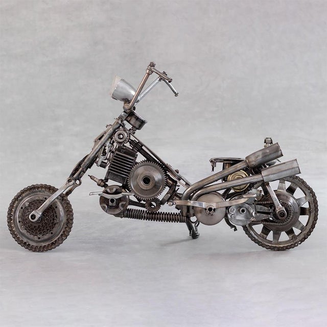 Industrial Metal Motorcycle Sculpture by Azele Studio For Sale - Image 12 of 12