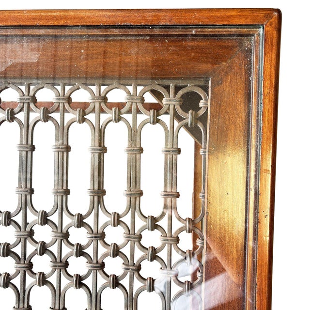 Mid 20th Century Rustic Indian Modern Carved Wood, Glass & Iron Window Coffee Table For Sale In Los Angeles - Image 6 of 7