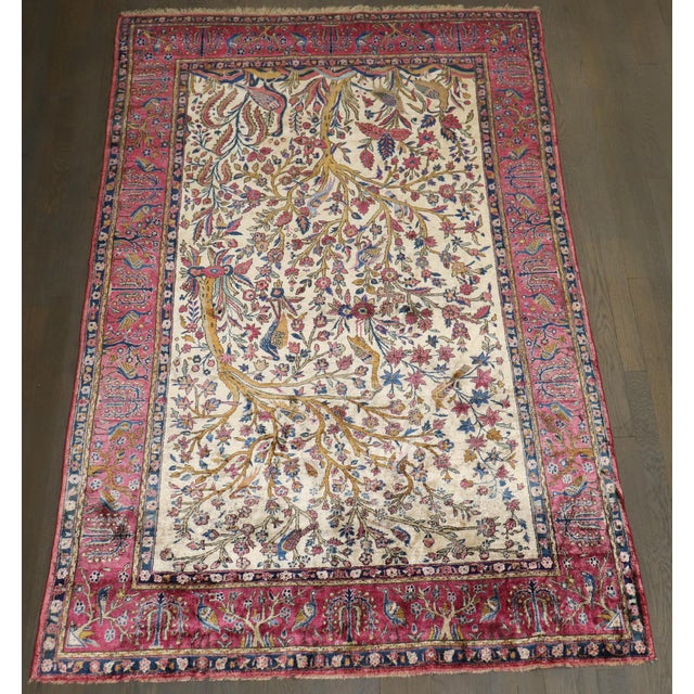 a rare all silk late 19th Century Persian kashan Rug