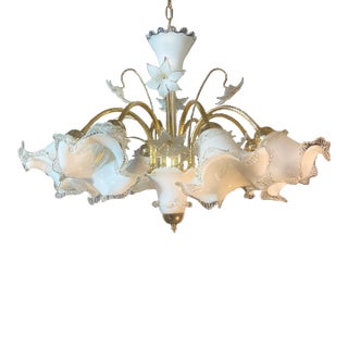 Murano Chandelier, 8 Arms, New Bath Gold, 1980s For Sale