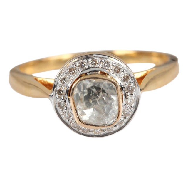 14k Yellow Gold Natural Pave Diamond Ring, Size 7 For Sale