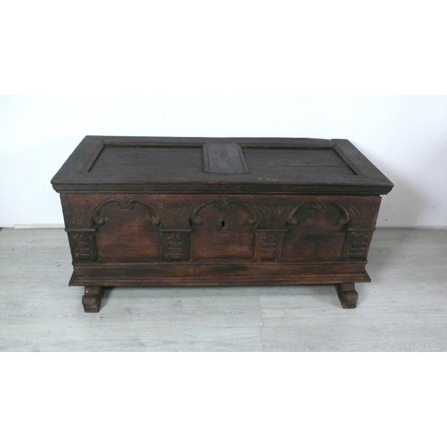 Antique German Dark Oak Trunk For Sale - Image 14 of 14