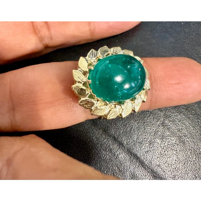 6.68 Carat Zambian Emerald Cabochon Cocktail Ring 14 Karat Yellow Gold For Sale - Image 17 of 18