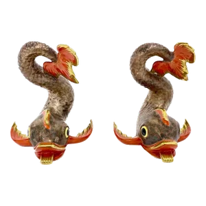 Pair of Herend Porcelain Koi Fish Figurines