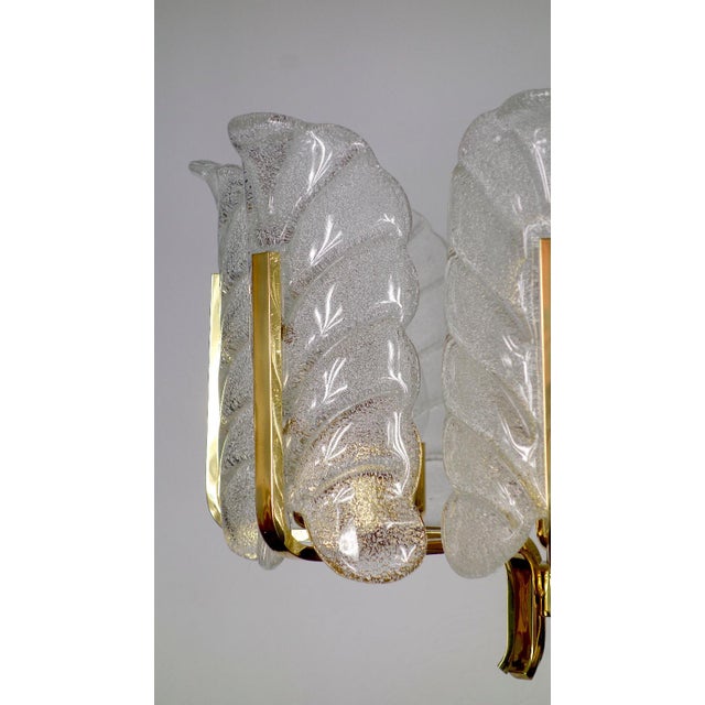 Scandinavian Brass and Ice Glass 8-Light Chandelier by Carl Fagerlund for JSB, 1960s For Sale - Image 6 of 12