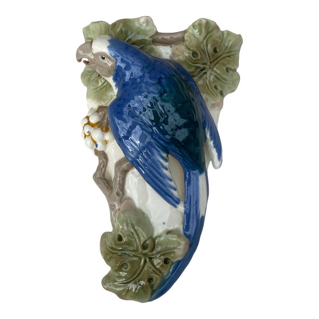 Porcelain Majolica Parrot Wall Pocket Circa 1920 For Sale