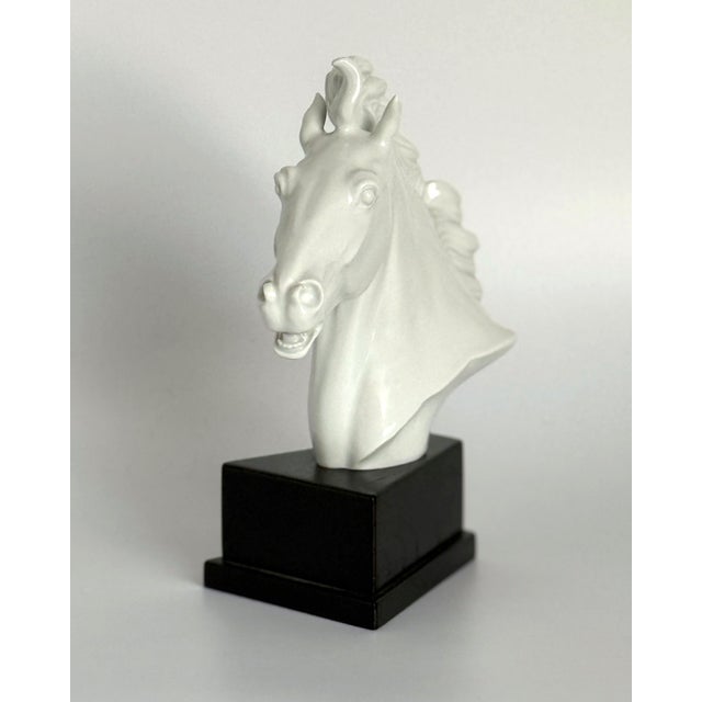 1950s Horse Head Bust in Oak & Porcelain by Erich Oehme for Meissen, 1949 For Sale - Image 5 of 8
