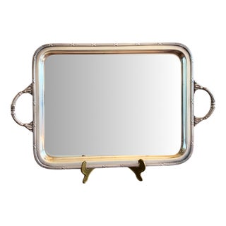 Large Mid-Century Hollywood Regency Silver-Plated Serving Tray with Bamboo-Style Handles, France, 1950s For Sale