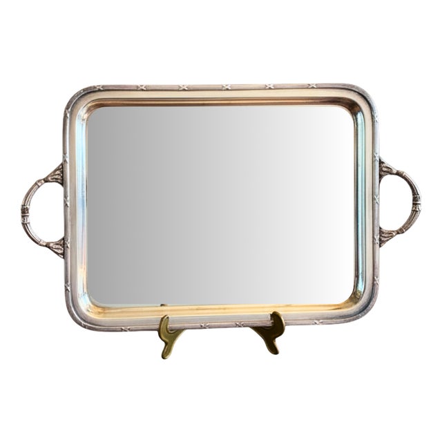 Large Mid-Century Hollywood Regency Silver-Plated Serving Tray with Bamboo-Style Handles, France, 1950s For Sale