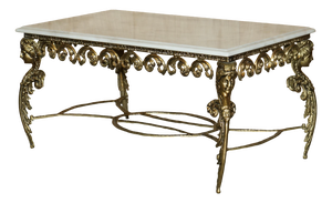 Italian Brass & Carrara Marble Coffee Table with Thick Cut Top, 1880s